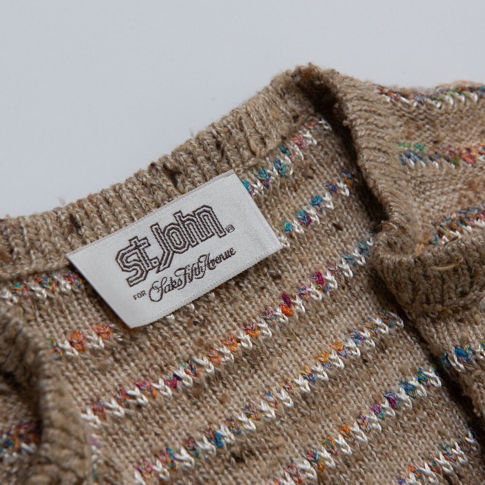 Vintage St. John Cardigan 1980s Sweater Saks Fifth Avenue Knit Multicolor Tan XS - Picture 3 of 6